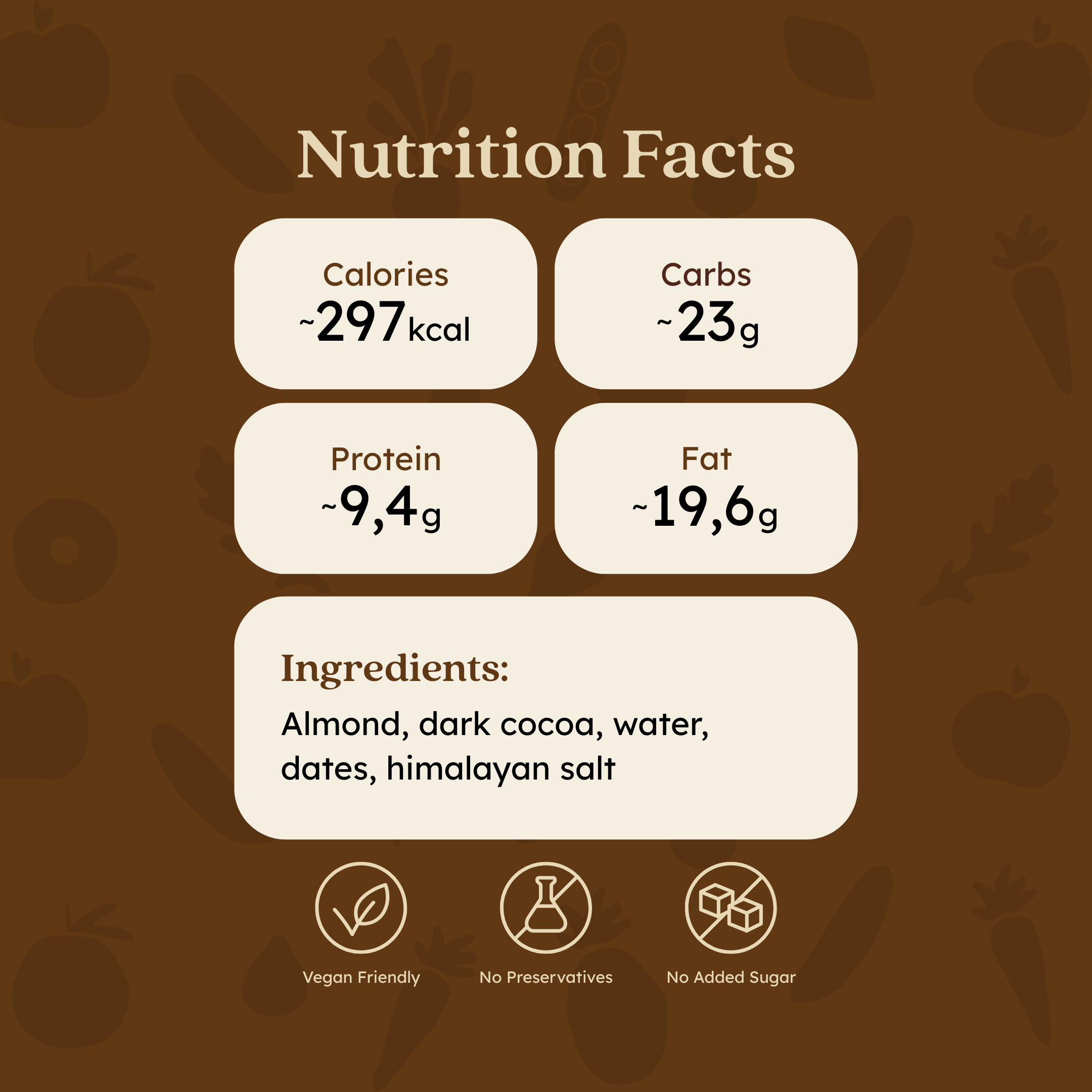 Almond Cocoa nutritional photo